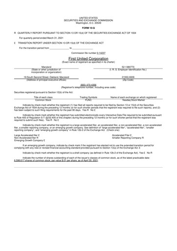 Thumbnail First United Corporation 10-Q Quarterly Report FY2021 