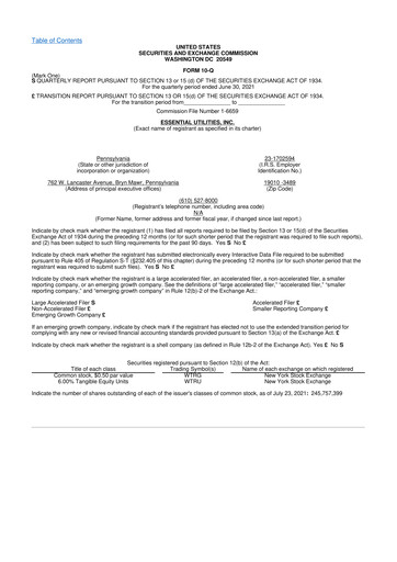 Thumbnail Essential Utilities
 10-Q Quarterly Report FY2021 