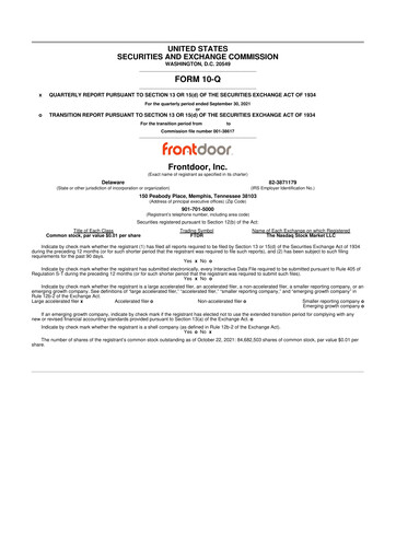 Thumbnail Frontdoor 10-Q Quarterly Report FY2021 