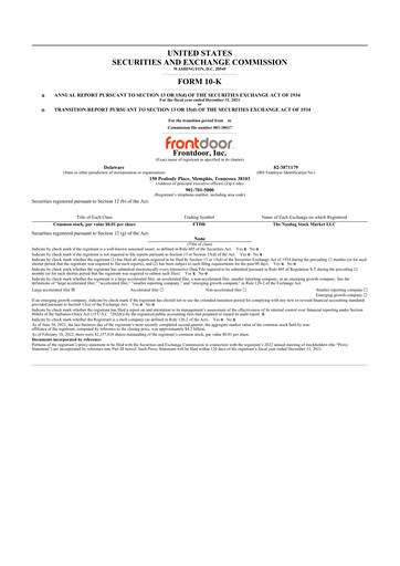 Thumbnail Frontdoor 10-K Annual Report 2021