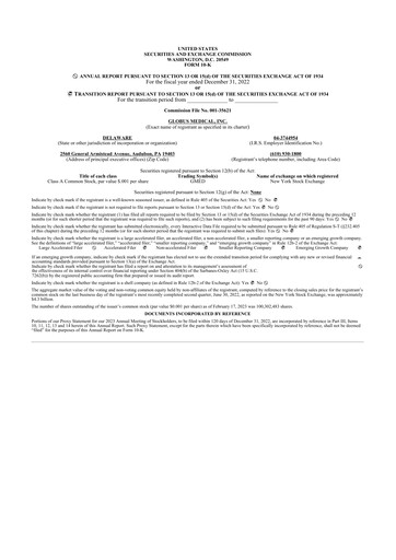 Thumbnail Globus Medical 10-K Annual Report 2022