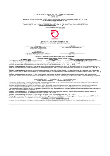 Thumbnail Frontier Communications 10-K Annual Report 2022