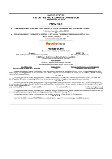 Thumbnail Frontdoor 10-Q Quarterly Report FY2023 