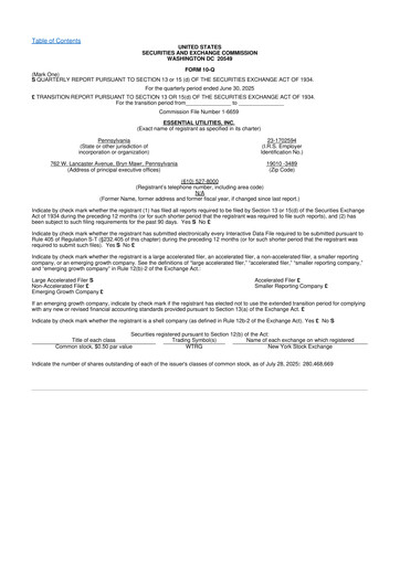 Thumbnail Essential Utilities
 10-Q Quarterly Report FY2025 