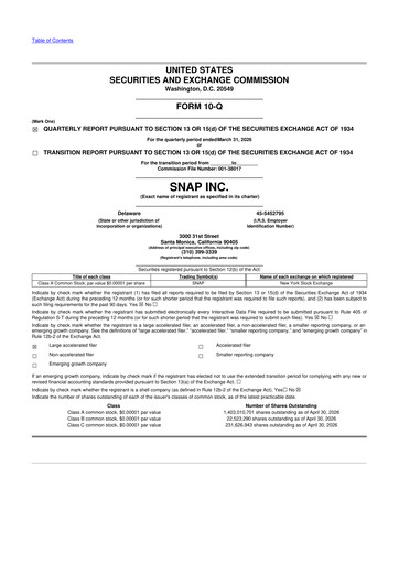 Thumbnail Snap 10-Q Quarterly Report FY 