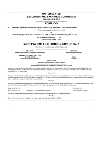 Vorschaubild Westwood Holdings Group 10-Q Quartalsbericht 2013 