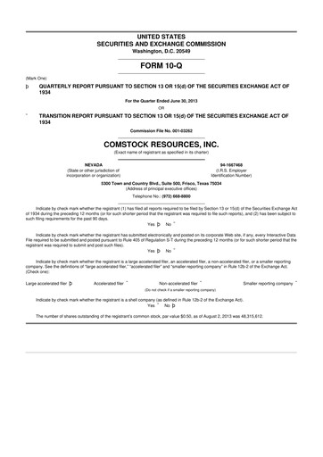 Thumbnail Comstock Resources 10-Q Quarterly Report FY2013 