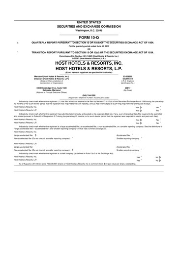 Thumbnail Host Hotels & Resorts
 10-Q Quarterly Report FY2013 
