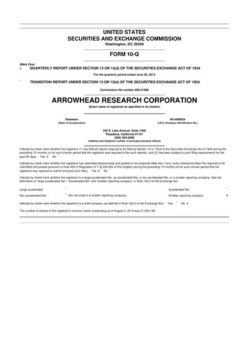 Thumbnail Arrowhead Pharmaceuticals
 10-Q Quarterly Report FY2013 