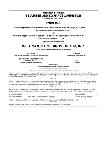 Vorschaubild Westwood Holdings Group 10-Q Quartalsbericht 2013 