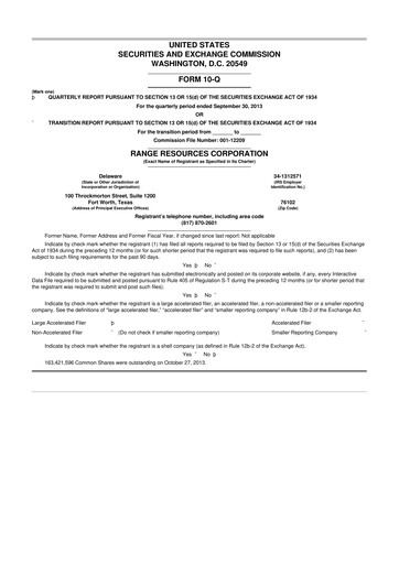 Thumbnail Range Resources
 10-Q Quarterly Report FY2013 