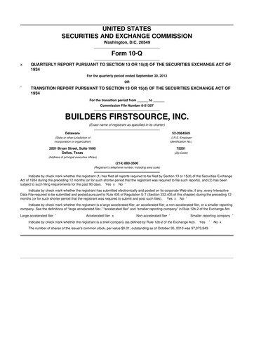 Thumbnail Builders FirstSource
 10-Q Quarterly Report FY2013 