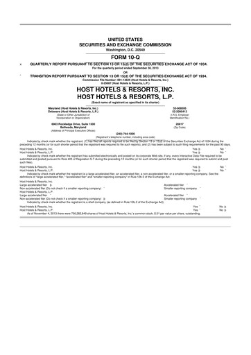 Thumbnail Host Hotels & Resorts
 10-Q Quarterly Report FY2013 