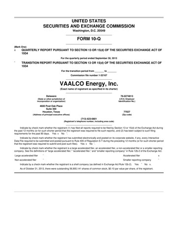 Miniature Vaalco Energy
 10-Q Rapport trimestriel  