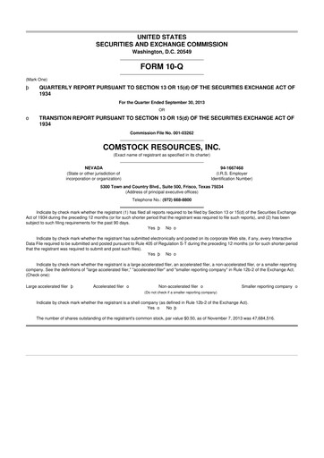 Thumbnail Comstock Resources 10-Q Quarterly Report FY2013 