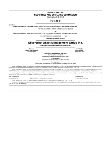 Vorschaubild Silvercrest Asset Management Group 10-Q Quartalsbericht 2013 