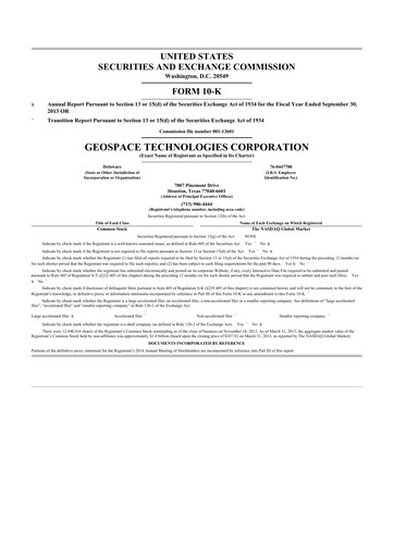 Thumbnail Geospace Technologies
 10-K Annual Report 2013