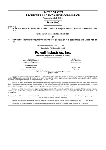 Miniature Powell Industries 10-Q Rapport trimestriel 2014 