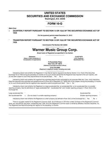 Thumbnail Warner Music Group
 10-Q Quarterly Report FY2014 