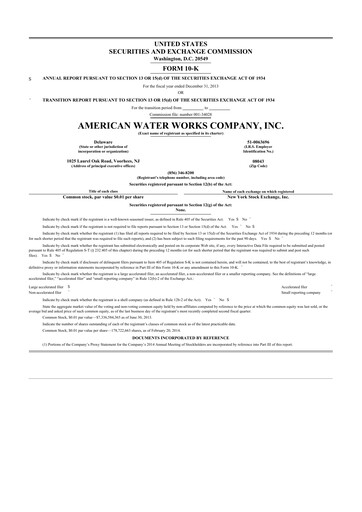 Thumbnail American Water 10-K Annual Report 2013