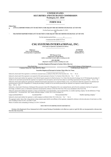 Thumbnail CSG International
 10-K Annual Report 2013