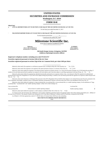 Thumbnail Milestone Scientific 10-K Annual Report 2013
