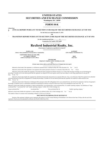 Thumbnail Rexford Industrial 10-K Annual Report 2013