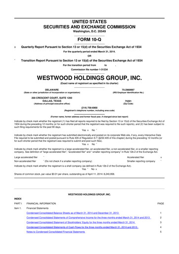 Vorschaubild Westwood Holdings Group 10-Q Quartalsbericht 2014 