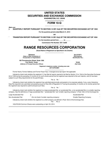 Thumbnail Range Resources
 10-Q Quarterly Report FY2014 