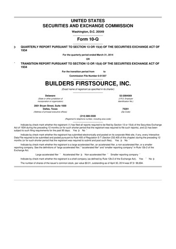 Thumbnail Builders FirstSource
 10-Q Quarterly Report FY2014 