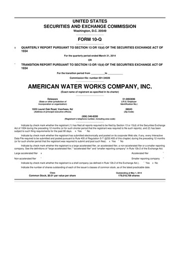Thumbnail American Water 10-Q Quarterly Report FY2014 