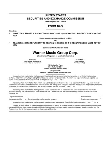 Thumbnail Warner Music Group
 10-Q Quarterly Report FY2014 