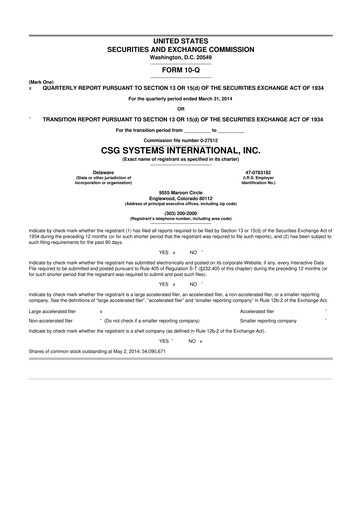 Thumbnail CSG International
 10-Q Quarterly Report FY2014 