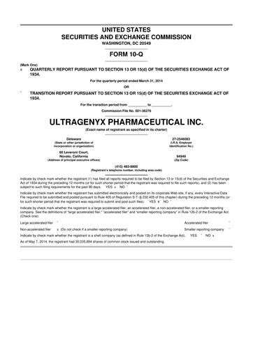 Miniature Ultragenyx Pharmaceutical 10-Q Rapport trimestriel 2014 
