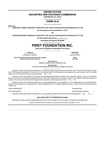 Thumbnail First Foundation
 10-Q Quarterly Report FY 