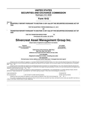 Vorschaubild Silvercrest Asset Management Group 10-Q Quartalsbericht 2014 