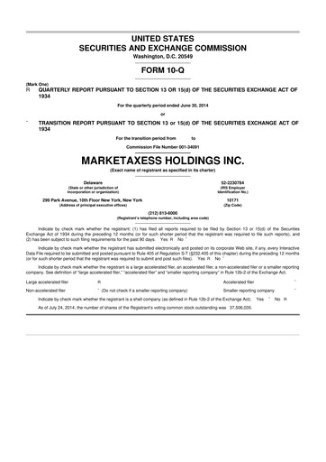 Thumbnail MarketAxess
 10-Q Quarterly Report FY2014 