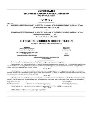 Thumbnail Range Resources
 10-Q Quarterly Report FY2014 