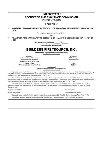 Thumbnail Builders FirstSource
 10-Q Quarterly Report FY2014 