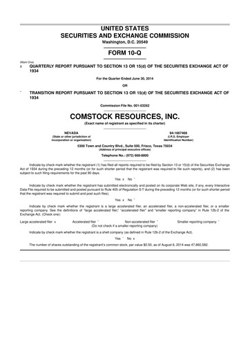 Thumbnail Comstock Resources 10-Q Quarterly Report FY2014 