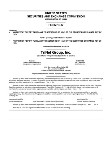 Miniature TriNet 10-Q Rapport trimestriel 2014 