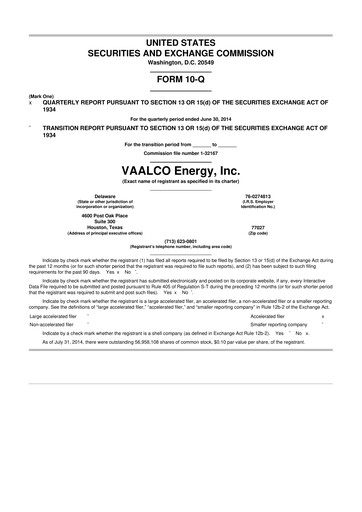 Miniature Vaalco Energy
 10-Q Rapport trimestriel  