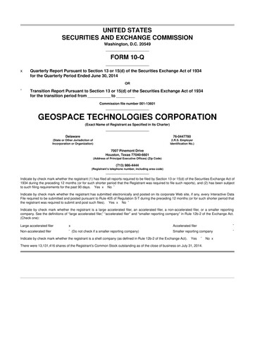 Thumbnail Geospace Technologies
 10-Q Quarterly Report FY2014 
