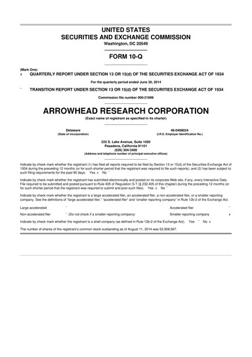 Thumbnail Arrowhead Pharmaceuticals
 10-Q Quarterly Report FY2014 