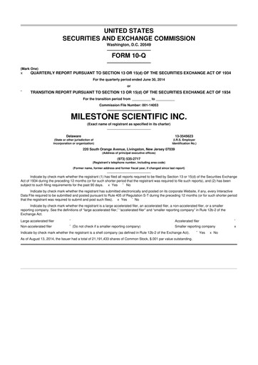 Vorschaubild Milestone Scientific 10-Q Quartalsbericht 2014 