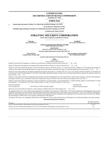 Miniature Strattec Security 10-K Rapport annuel 2014