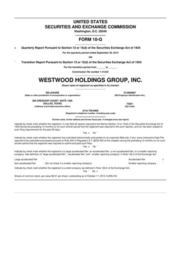 Vorschaubild Westwood Holdings Group 10-Q Quartalsbericht 2014 