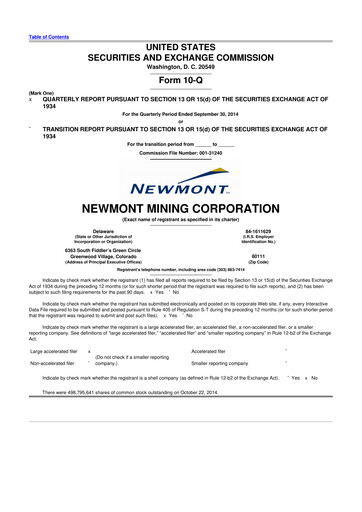 Thumbnail Newmont 10-Q Quarterly Report FY2014 