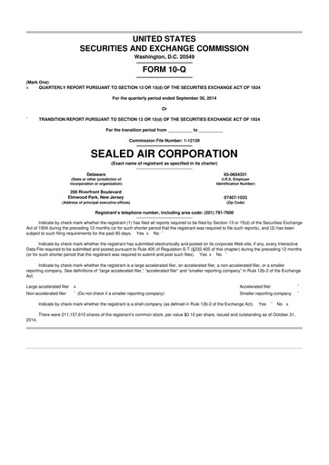 Miniature Sealed Air
 10-Q Rapport trimestriel 2014 