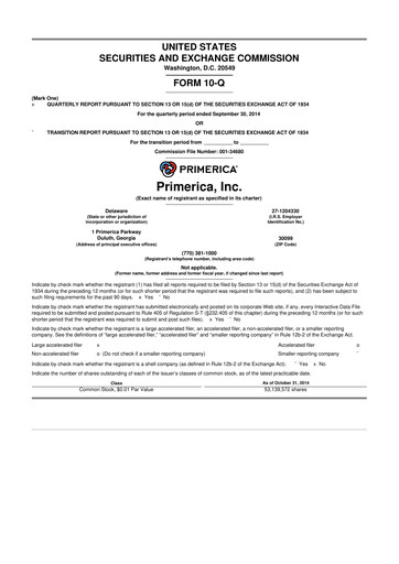 Thumbnail Primerica
 10-Q Quarterly Report FY2014 